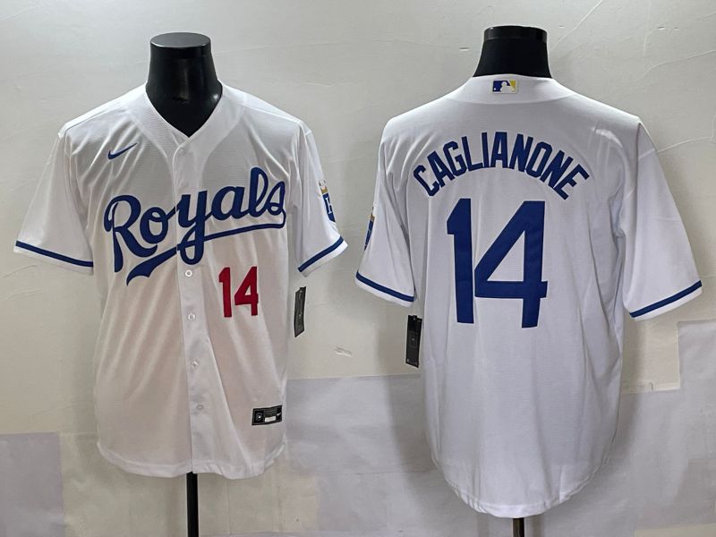 Men 2025 Kansas City Royals #14 Caglianone White Game Nike MLB Jersey style 3